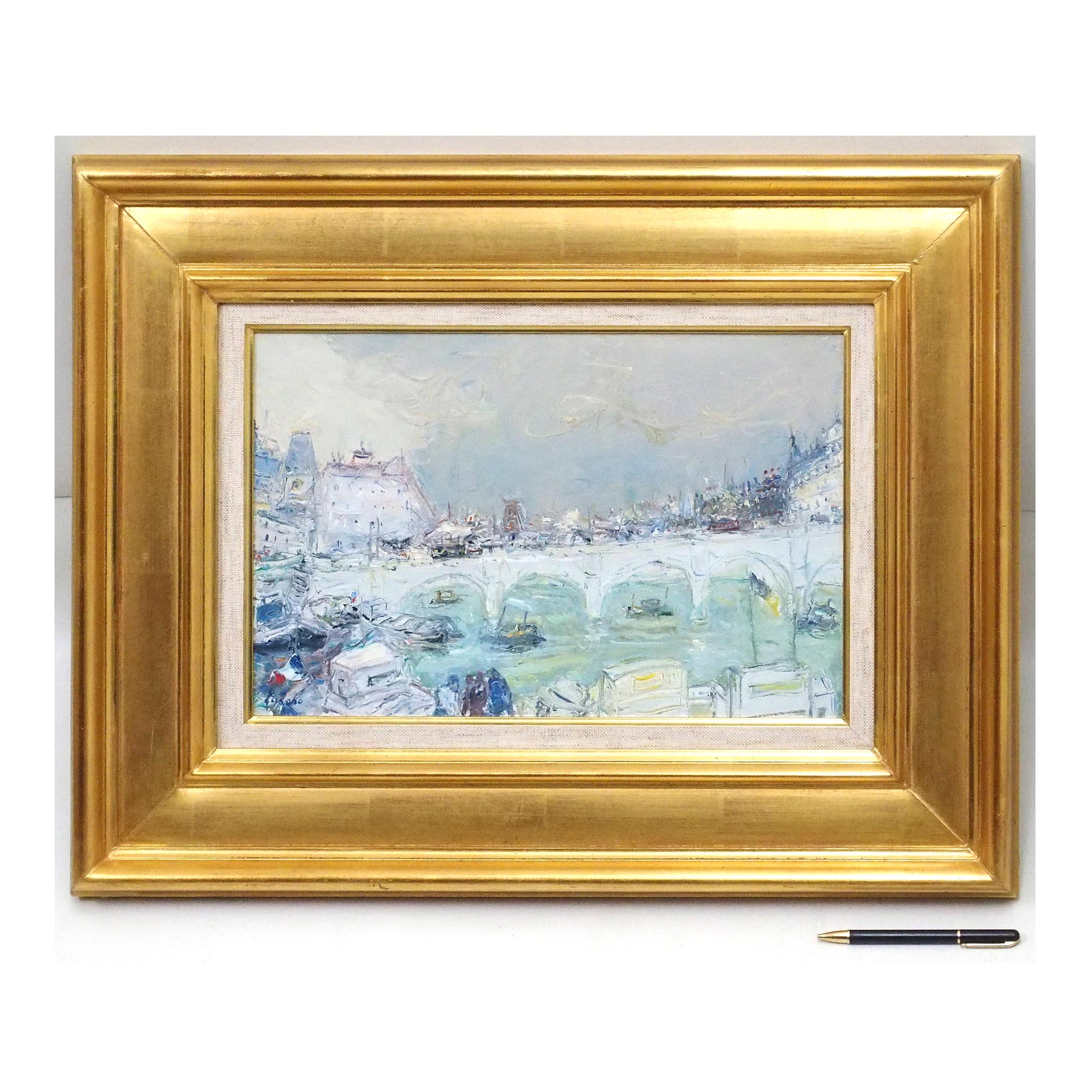 安い質屋ENCHANTE/ジャン・フサロ 「パリ・セーヌ川」 /キャンバスに油彩6号/ギャラリーためながシール有り/リヨン派の新具象/真作保証 自然、風景画
